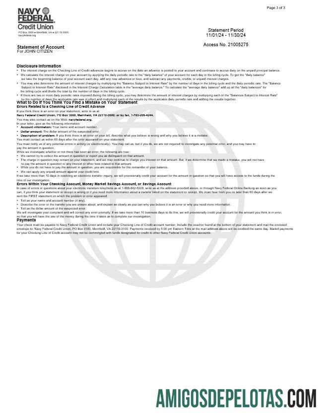 USA Navy Federal Bank Statement, 3 Pages 2 amostra